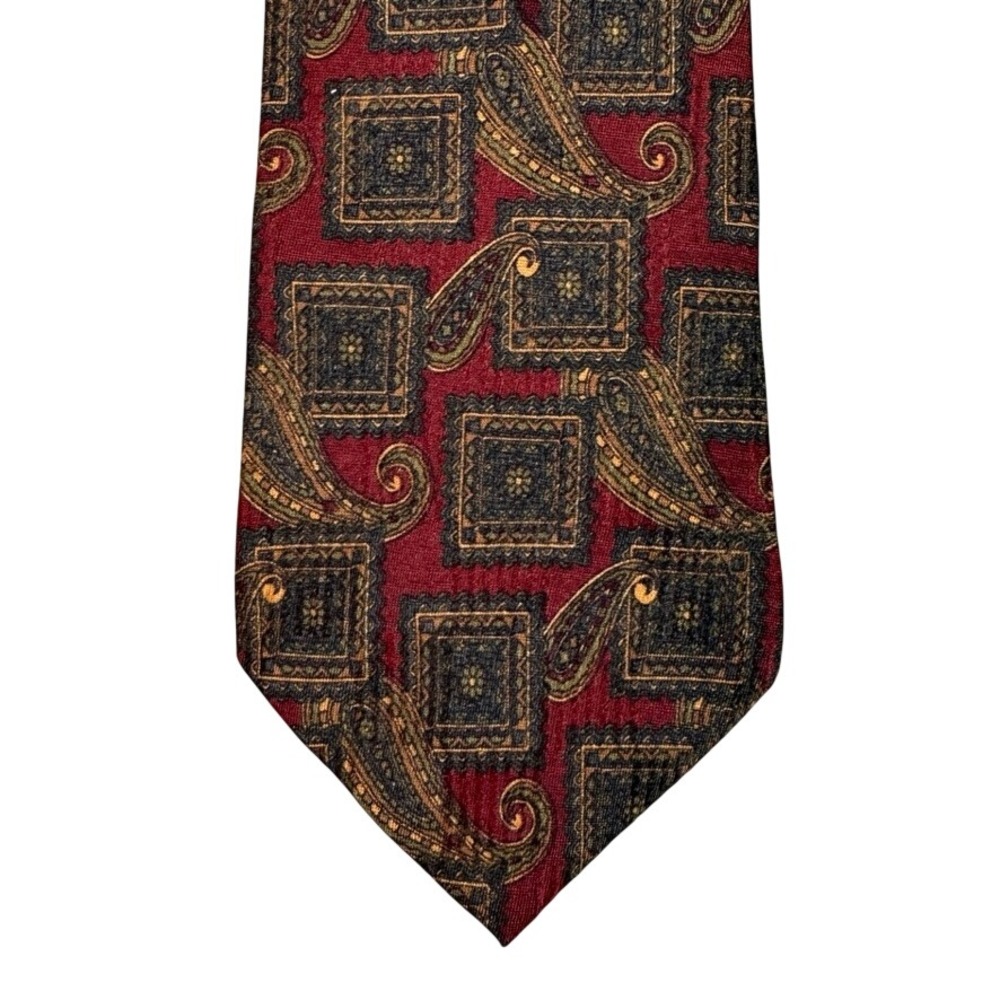 Austin Reed London Mens Silk Tie Burgundy Red Paisley Geometric Italian Silk USA
